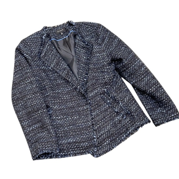 Talbots black blue Blazer Classic Tweed Boucle lined blazer fringe hems size 12 - Picture 7 of 10
